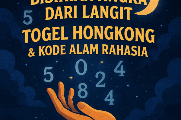 Ilustrasi malam bertema togel Hongkong dengan tangan terulur ke langit dan angka-angka melayang di bawah cahaya bulan sabit